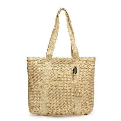 Boho Straw Tote Bag – Woven Beach Shoulder Handbag for Women Summer Fashion