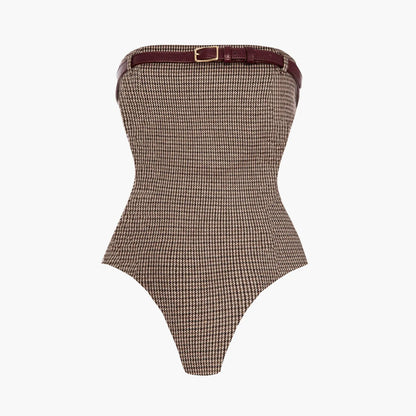 Bandage One Piece Swimsuit Women Belted Monokini Print Beachwear