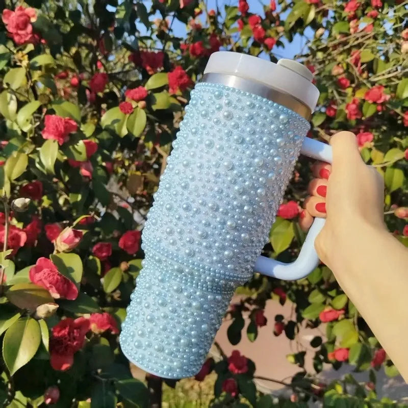 40oz Diamond Stainless Steel Tumbler with Handle Insulated Thermal Mug