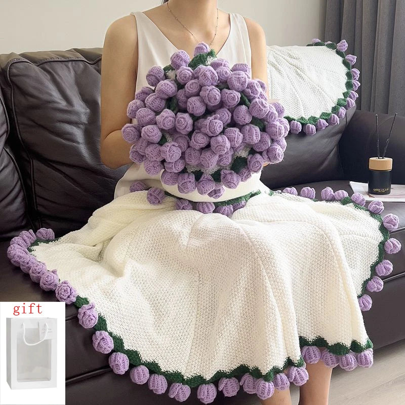 Handmade Crochet Rose Blanket Bouquet | Unique Birthday Gift for Her