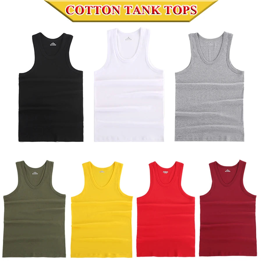 Tank Tops Men 2026 Summer 100% Cotton Cool Fitness Vest Sleeveless Tops Gym Slim Colorful Casual Undershirt