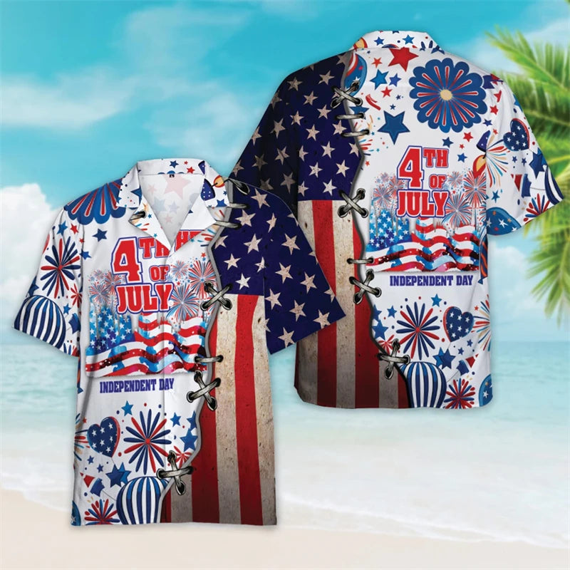 Patriotic American Flag Hawaiian Shirt – Men’s Summer Button Down Shirt
