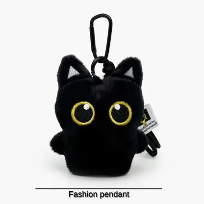 Cute Black Cat Plush Keychain – Kawaii Cartoon Bag Charm with Fish Toy