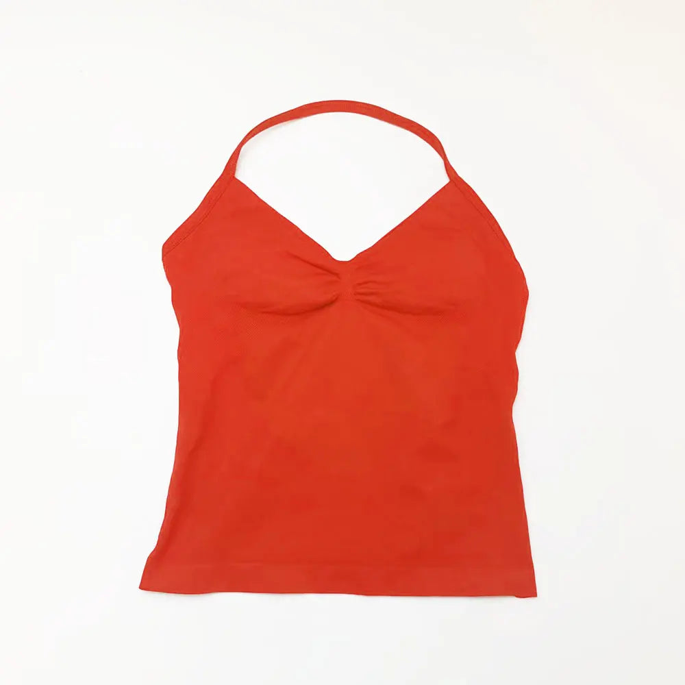 Pink Halter Neck Ruched Active Tank Top