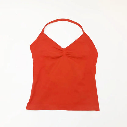 Pink Halter Neck Ruched Active Tank Top