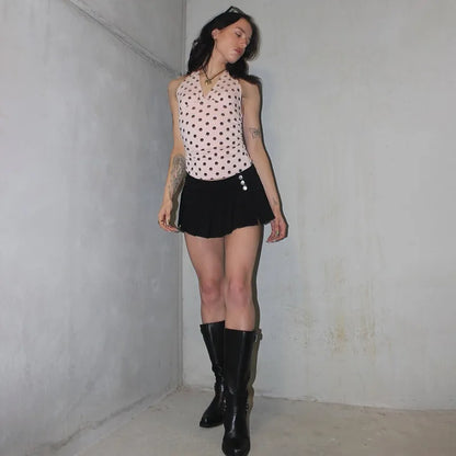 Polka Dots Tank Tops Women Sexy Low-Neck Off Shoulders Backless Street Fashion Versatile Style Ruched Elegant Outfits