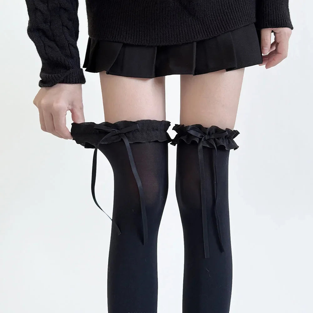 Women’s Thigh High Socks – Cute Ruffle Over Knee Stockings