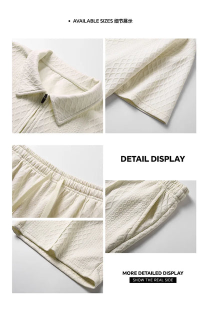 Men’s Luxury Textured Tracksuit Set – Short Sleeve Polo & Shorts Outfit