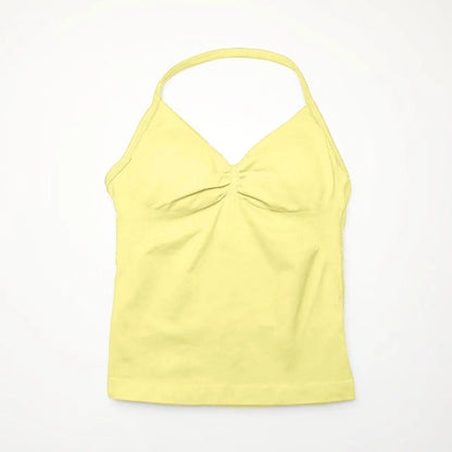 Pink Halter Neck Ruched Active Tank Top