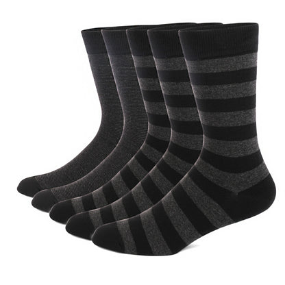 5 Pairs Men’s Dress Crew Socks Set – Classic Patterned Business Casual Socks