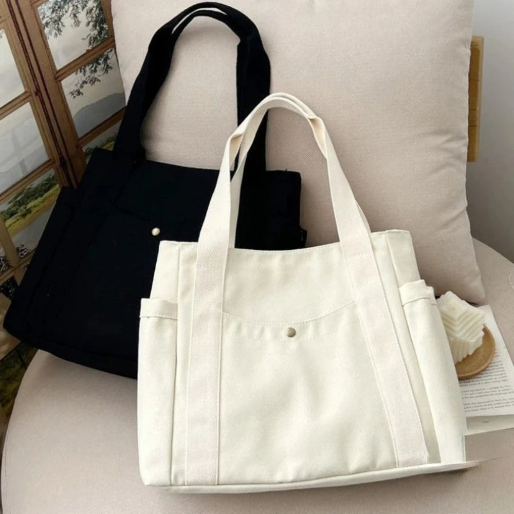 Canvas Tote Shoulder Bag – Large Capacity Minimalist Everyday Handbag for Women