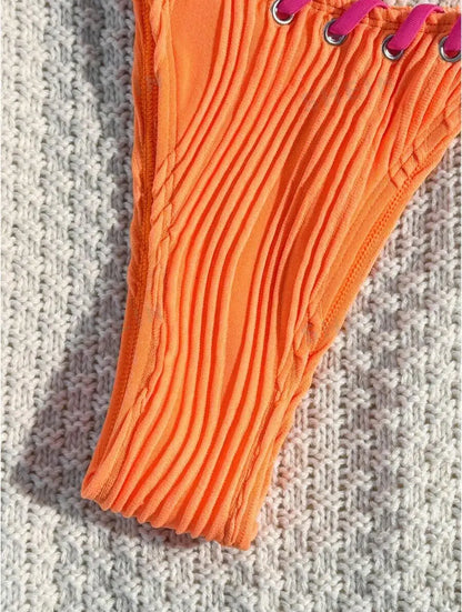Sexy Ribbed String Bikini Set – Women’s Triangle Tie Side Swimsuit, Minimalist Beach Swimwear for Summer Vacation