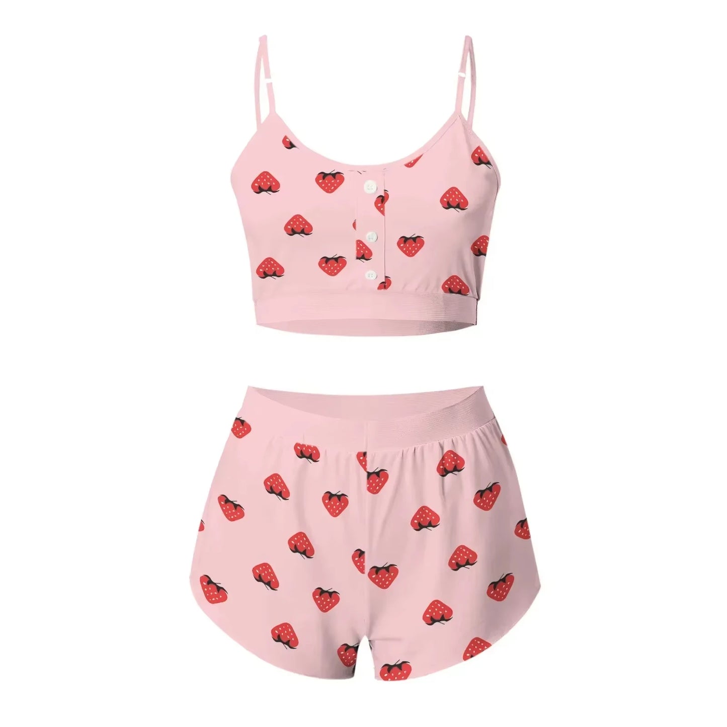 Cute Strawberry Print Bikini Set – Women’s High Waisted Two Piece Swimsuit, Sexy Summer Beach Swimwear