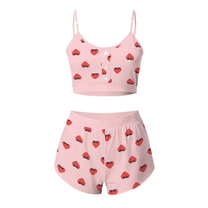 Cute Strawberry Print Bikini Set – Women’s High Waisted Two Piece Swimsuit, Sexy Summer Beach Swimwear