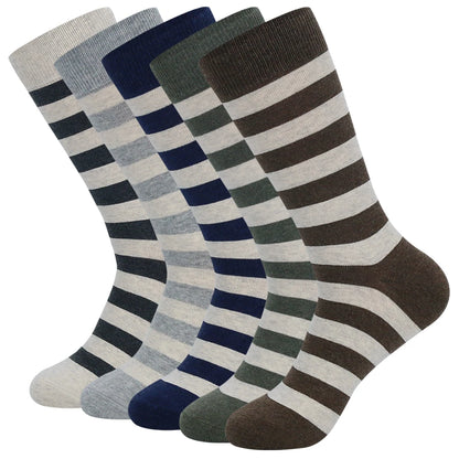 5 Pairs Men’s Dress Crew Socks Set – Classic Patterned Business Casual Socks