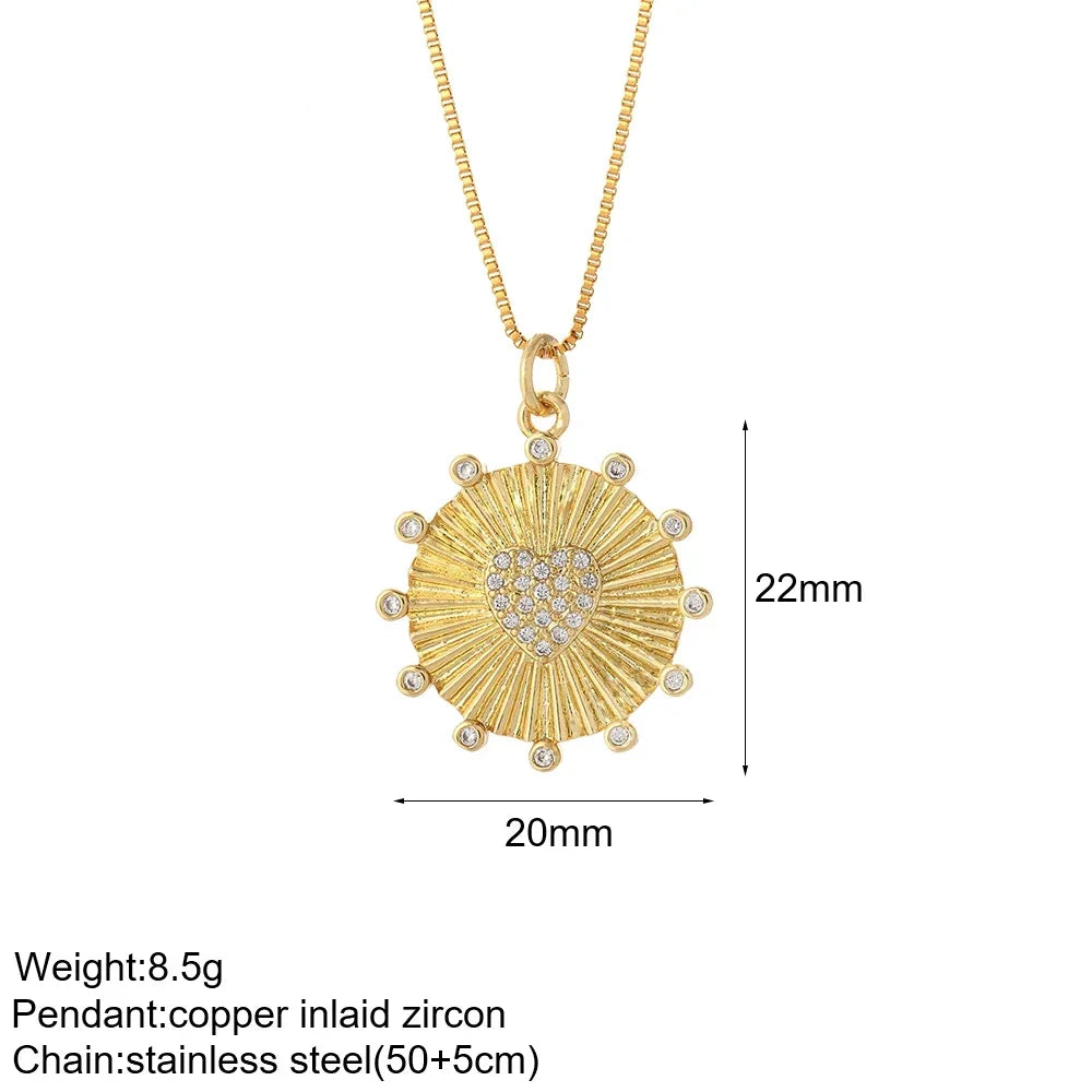 Gold Charm Pendant Necklace Collection – Celestial Eye Heart Sun Moon Layered Necklaces for Women