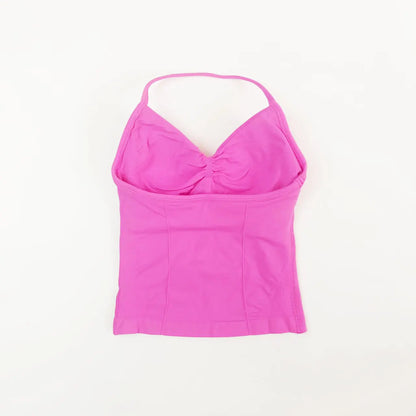 Pink Halter Neck Ruched Active Tank Top
