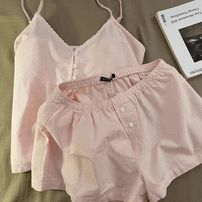 Women’s Soft Ribbed Lounge Set – Cami Top & Shorts Pajama Set