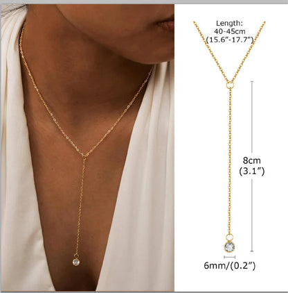 Gold Layered Y Necklace – Minimalist Dainty Lariat Necklace for Women Elegant Jewelry