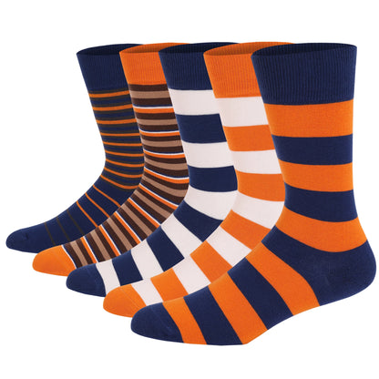 5 Pairs Men’s Dress Crew Socks Set – Classic Patterned Business Casual Socks
