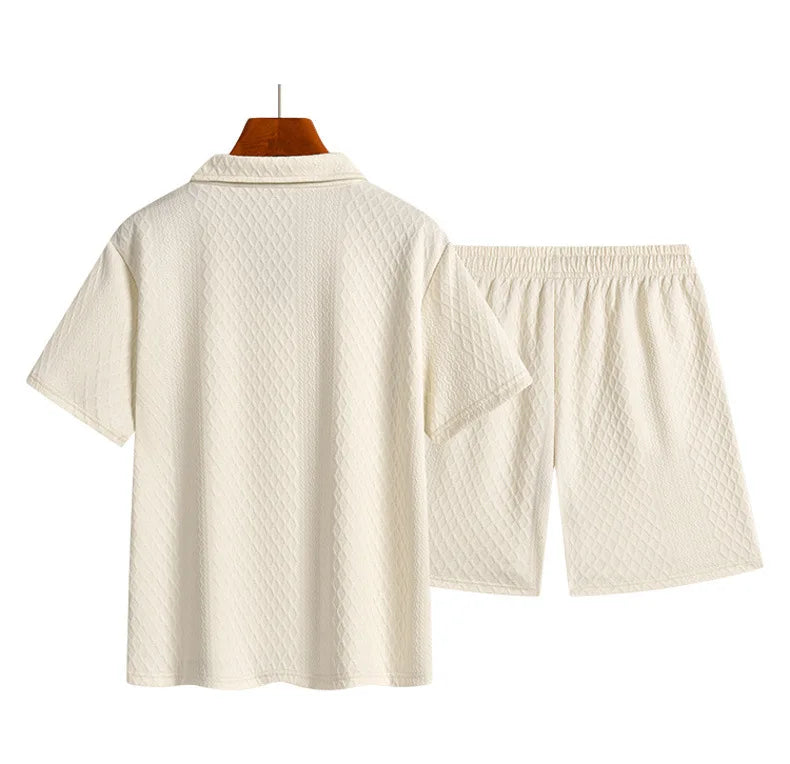 Men’s Textured Polo & Shorts Set – Luxury Casual Summer Two Piece Outfit