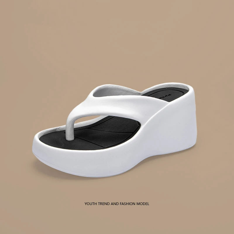 Women's Clip Toe Wedge Flip Flops 2026 Summer Chunky Platform Beach Sandals Woman Thick Sole High Heeled Eva Slippers Slides