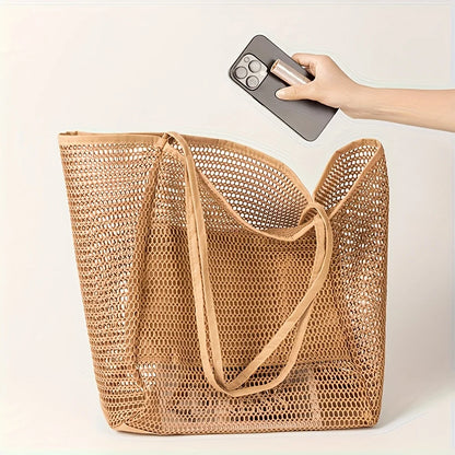 Large Mesh Beach Tote Bag – Waterproof Summer Shoulder Bag for Women