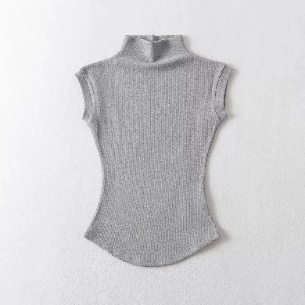 Women’s Sleeveless Turtleneck Top – Slim Fit Solid Basic Tee