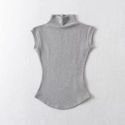 Women’s Sleeveless Turtleneck Top – Slim Fit Solid Basic Tee