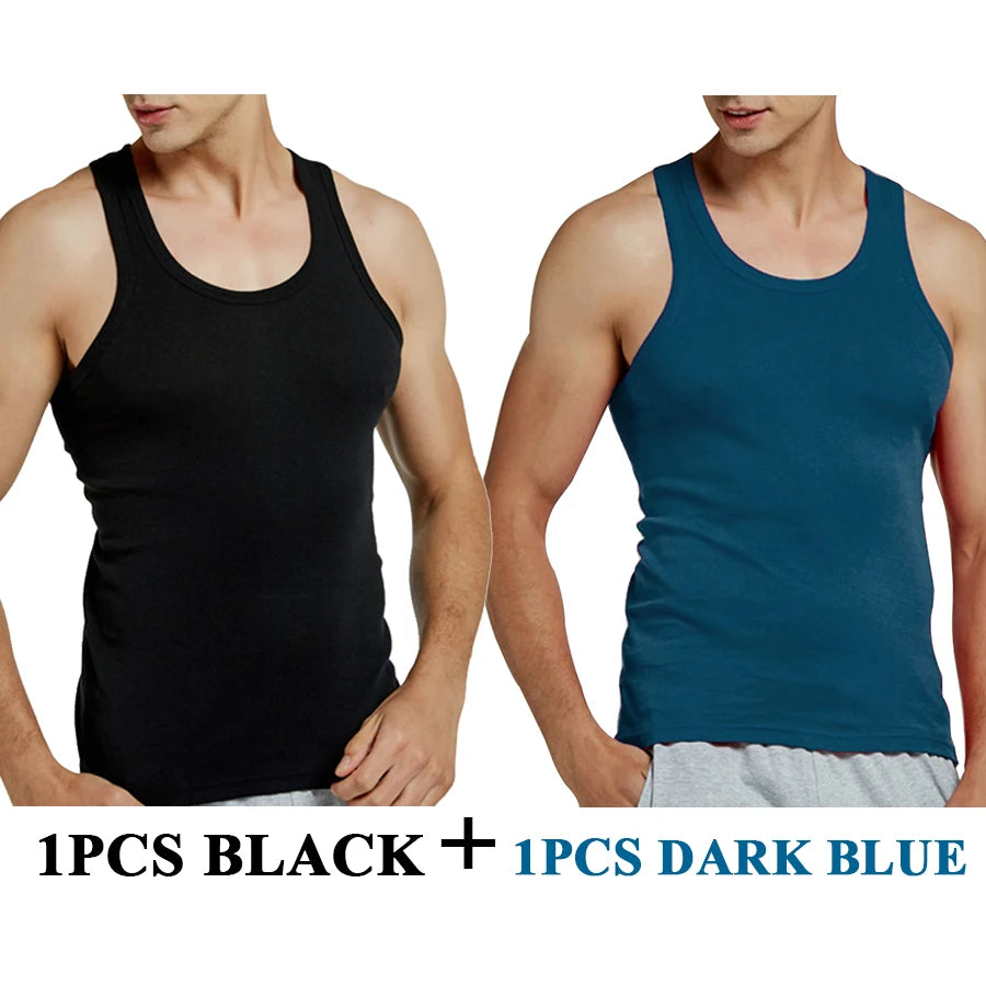 Tank Tops Men 2026 Summer 100% Cotton Cool Fitness Vest Sleeveless Tops Gym Slim Colorful Casual Undershirt