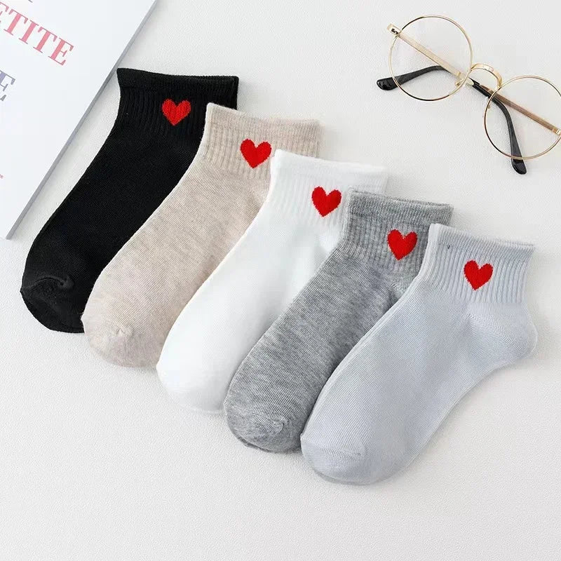 Cute Heart Ankle Socks – Women’s Kawaii White Cotton Sock Set