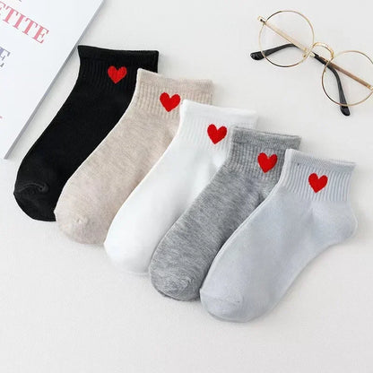 Cute Heart Ankle Socks – Women’s Kawaii White Cotton Sock Set