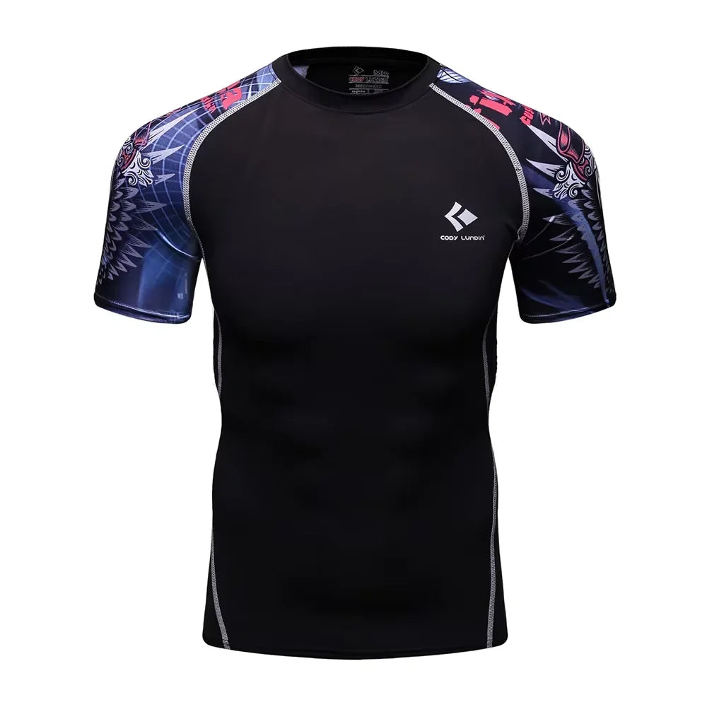 BJJ Rash Guard Men Short Sleeve MMA Compression Shirt No Gi Training Top