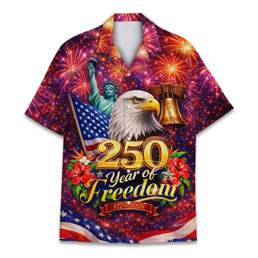 250 Years of Freedom Hawaiian Shirt Patriotic Eagle 4th of July Aloha Top