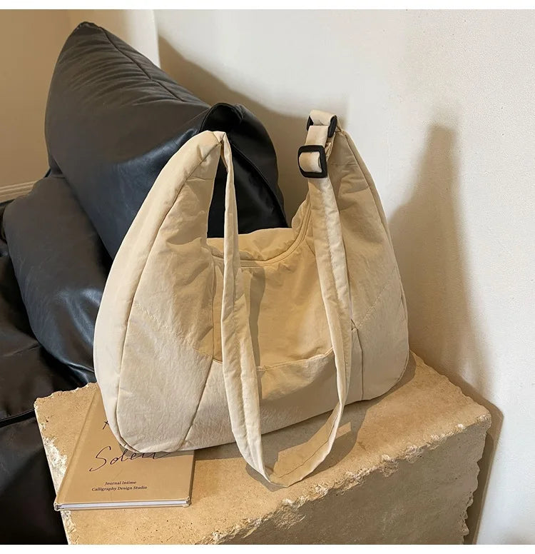 Quilted Nylon Hobo Tote Bag – Lightweight Large Capacity Shoulder Bag for Women