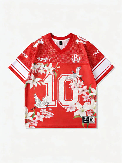 Number 10 Oversized Jersey T-Shirt Women V-Neck Sport Style Casual Summer Streetwear Tee