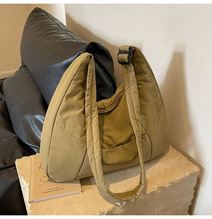 Quilted Nylon Hobo Tote Bag – Lightweight Large Capacity Shoulder Bag for Women
