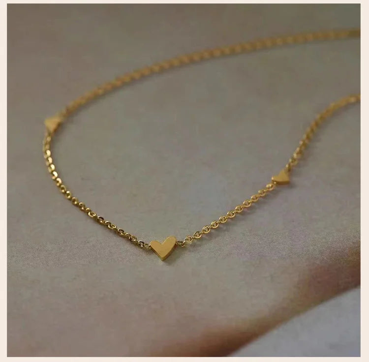 Dainty Gold Heart Necklace – Minimalist Tiny Heart Chain Necklace for Women