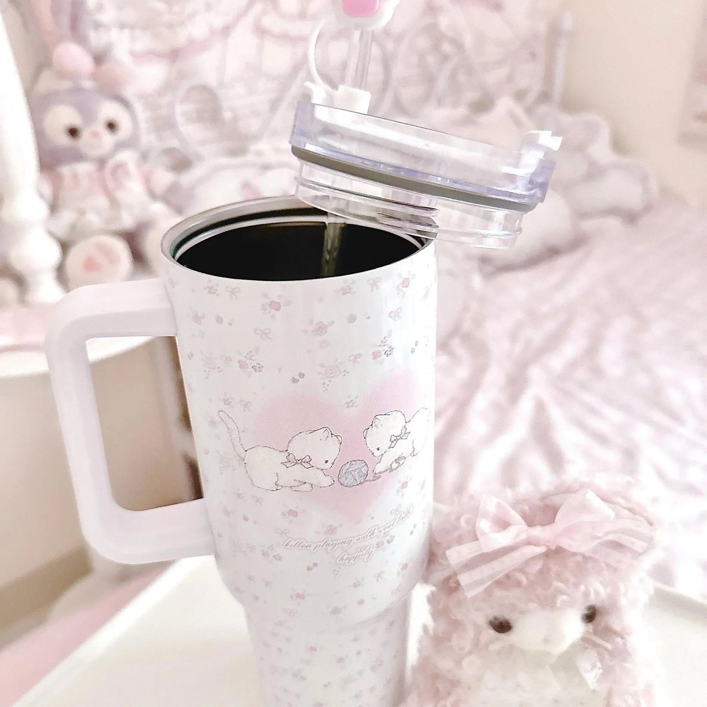 Cute Cat Stainless Steel Tumbler 40oz Insulated Water Bottle Travel Mug