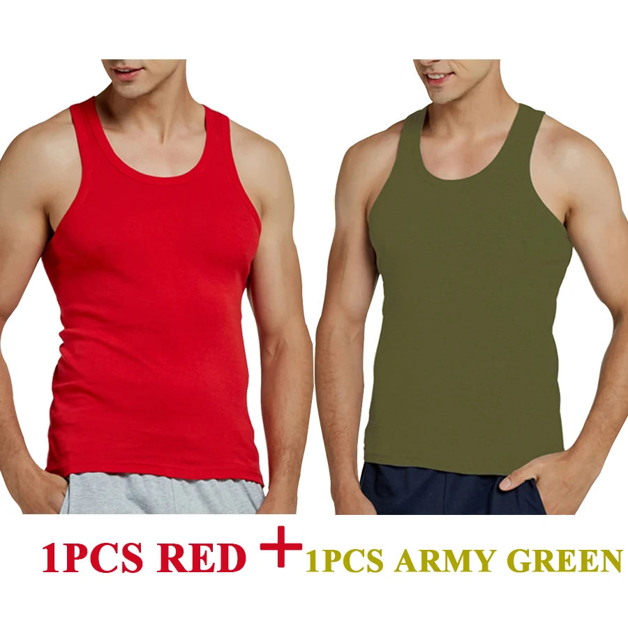 Tank Tops Men 2026 Summer 100% Cotton Cool Fitness Vest Sleeveless Tops Gym Slim Colorful Casual Undershirt