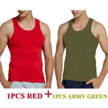 Tank Tops Men 2026 Summer 100% Cotton Cool Fitness Vest Sleeveless Tops Gym Slim Colorful Casual Undershirt