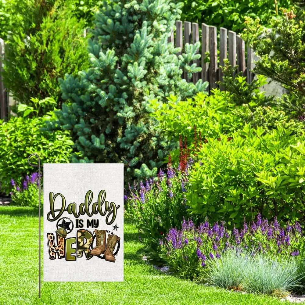 Daddy Is My Hero 4th Of July Garden Flag 12x18 Double Sided Army Dad Father's Day Garden Flag