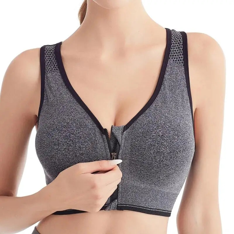 Women’s Front Zip Sports Bra – High Support Seamless Workout Bra for Yoga, Running & Fitness