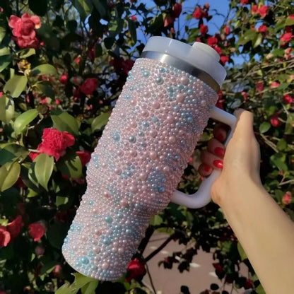 40oz Diamond Stainless Steel Tumbler with Handle Insulated Thermal Mug