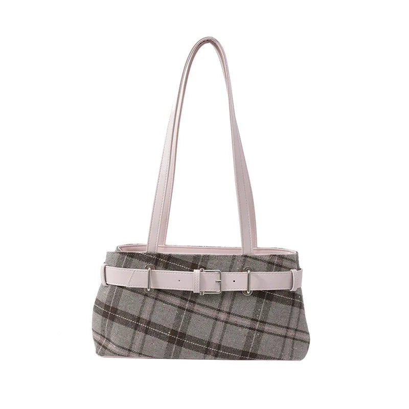 Plaid Shoulder Handbag – Cute Vintage Y2K Tote Purse for Women