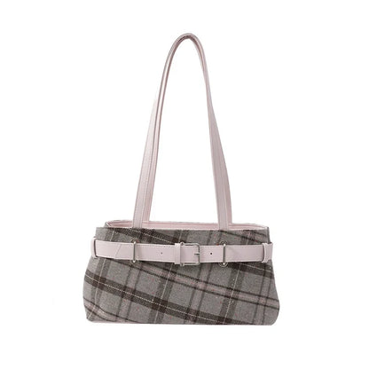 Plaid Shoulder Handbag – Cute Vintage Y2K Tote Purse for Women