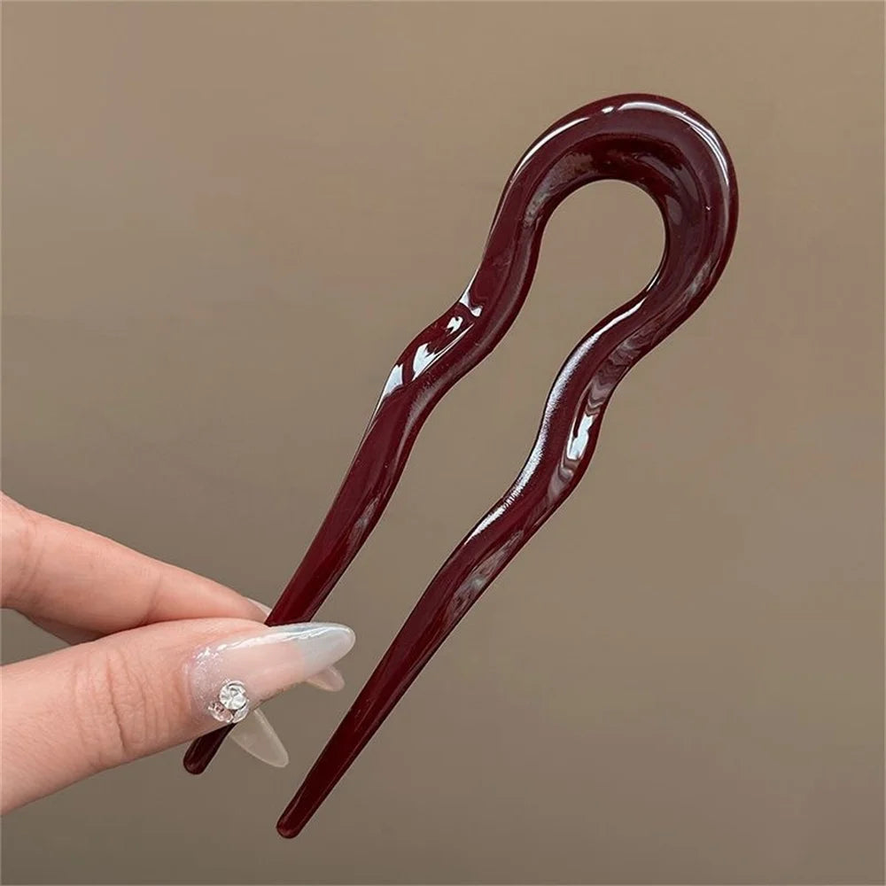 Vintage U Shape Hair Stick Clip – Tortoise Shell French Bun Pin for Women