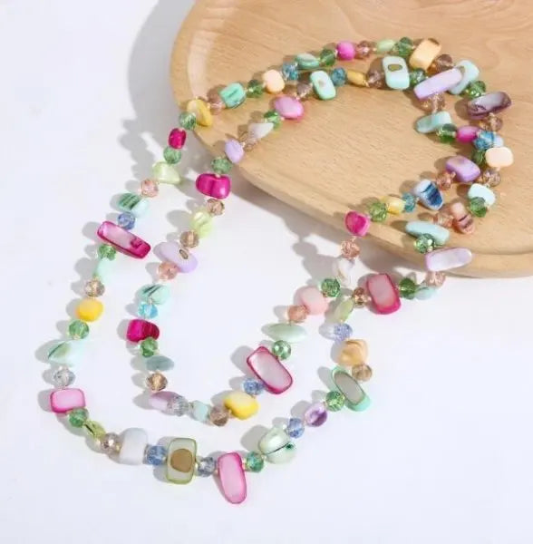 Bohemian Colorful Irregular Shell Beaded Necklace Long Sweater Chain Accessory Vintage Style Women's Holiday Fashion Jewelry