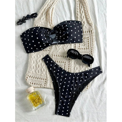 Polka Dot Bandeau Brazilian Bikini Set Women Two Piece Swimsuit Retro Summer Swimwear