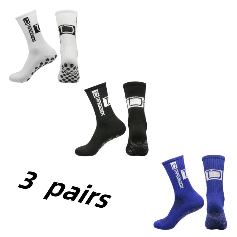 3 Pairs Grip Soccer Socks – Anti Slip Athletic Crew Sports Socks